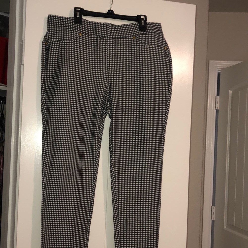 Womens Michael Kors black white plaid pants size large pull on stretchy pants